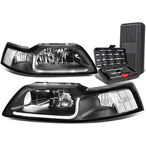 【並行輸入品】LED DRL Lバー ブラックハウジング クリアコーナープロジェクターヘッドライトランプ+ツールキット フォードマスタング99_1
