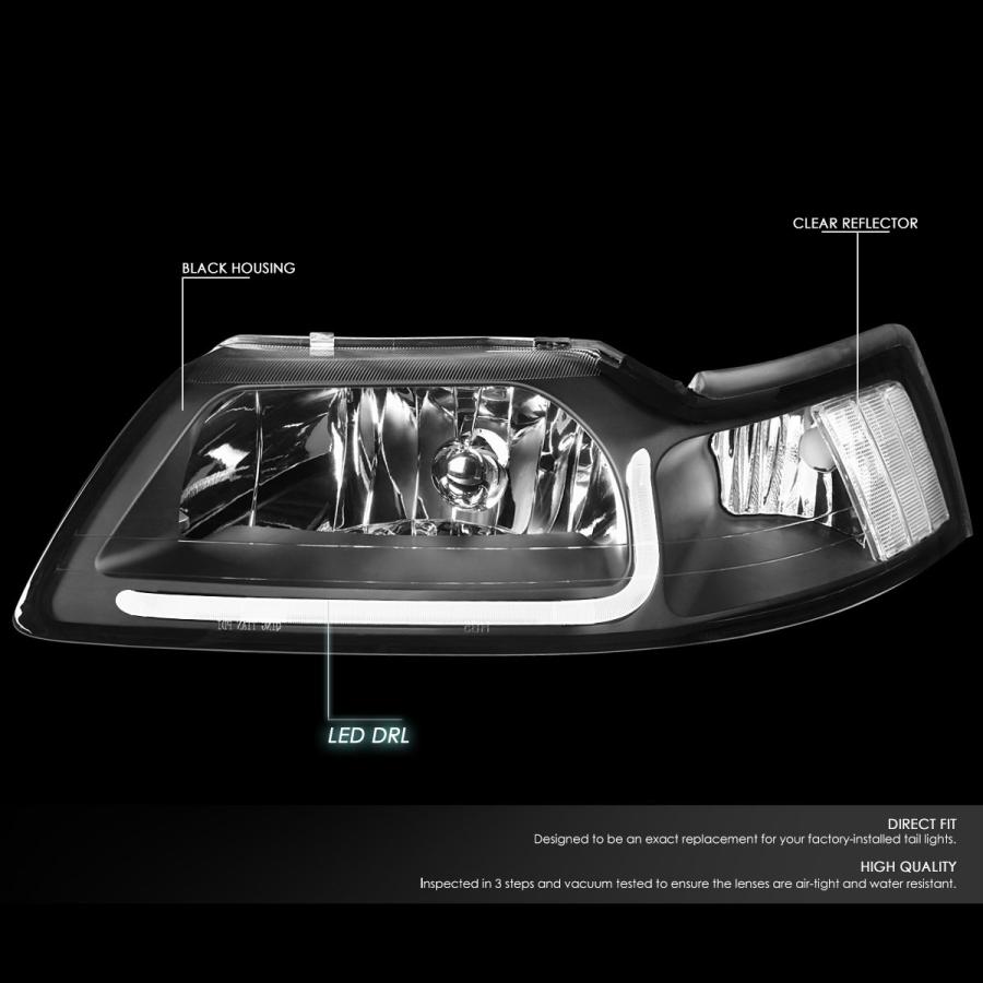 【並行輸入品】LED DRL Lバー ブラックハウジング クリアコーナープロジェクターヘッドライトランプ+ツールキット フォードマスタング99_3