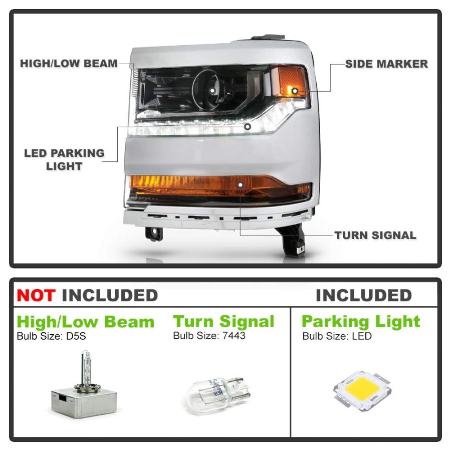 【並行輸入品】ACANII   [HID/キセノンモデル] 2016 2018 シボレー シルバラード 1500 LED DRL プロジェクターの画像