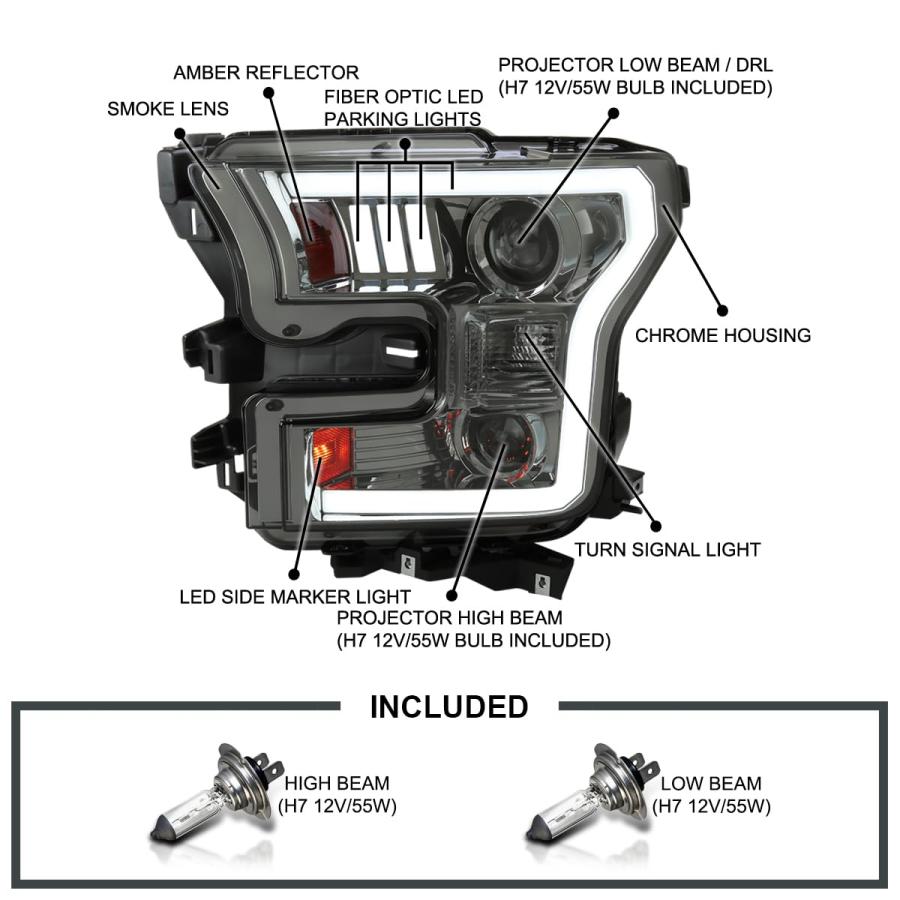 【並行輸入品】Spec D Tuning LEDライトバー スモークレンズ プロジェクターヘッドライト 2015 2017 フォード F150_6