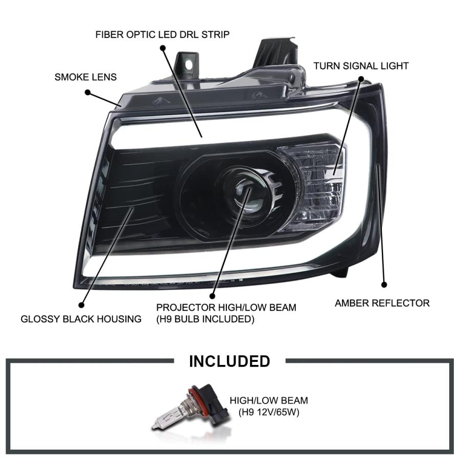 【並行輸入品】SPEC D TUNING DRL LEDストリップ 光沢ブラックプロジェクタースモークヘッドライトシグナル 2007 2013の画像