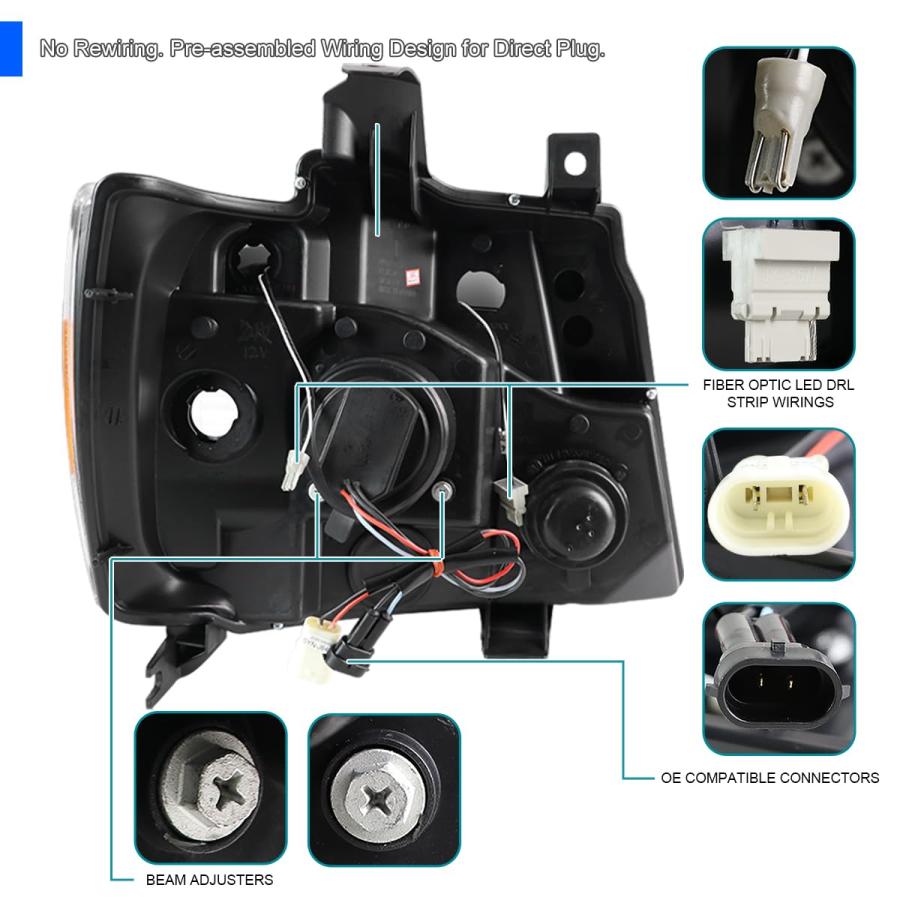 【並行輸入品】SPEC D TUNING DRL LEDストリップ 光沢ブラックプロジェクタースモークヘッドライトシグナル 2007 2013の画像