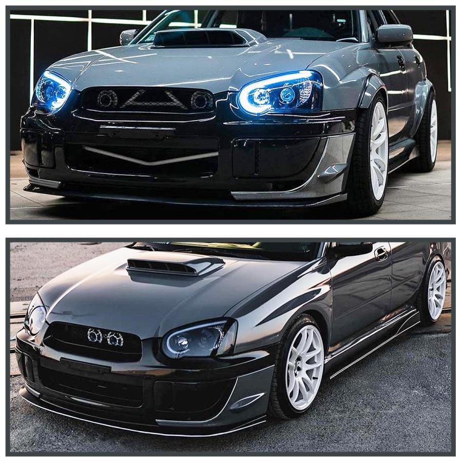 【並行輸入品】Spec D Tuning 光沢ブラックスモークプロジェクターヘッドライト LEDライトバー付き 2004 2005 スバル インの画像