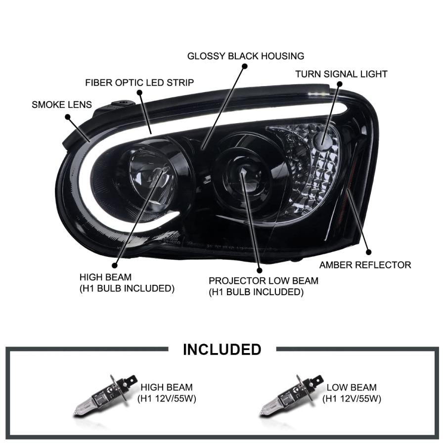 【並行輸入品】Spec D Tuning 光沢ブラックスモークプロジェクターヘッドライト LEDライトバー付き 2004 2005 スバル インの画像