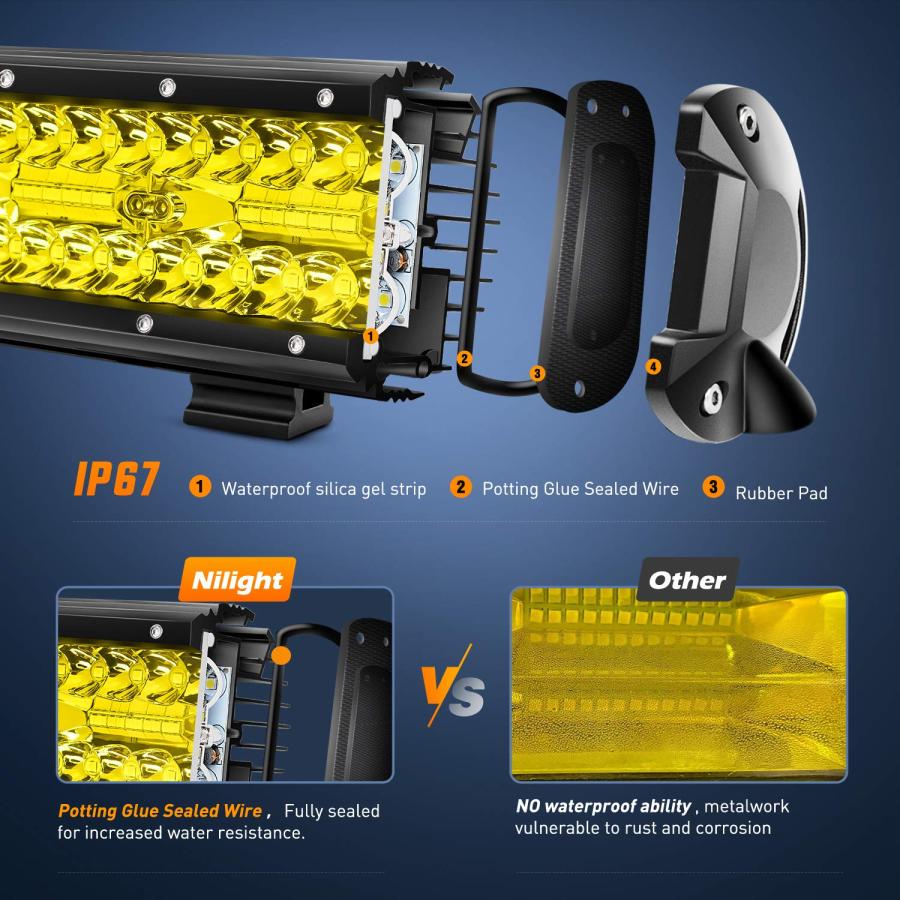 Nilight   18033C A 12 Inch 240W Amber Lights Triple Row Spot \u0026 Fl 並行輸入品_9