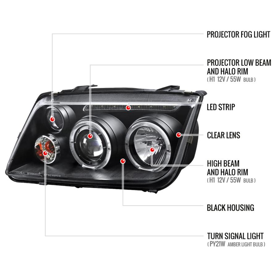 Carpartsinnovate For 99 05 LED Halo Projector Headlights Head La 並行輸入品の画像