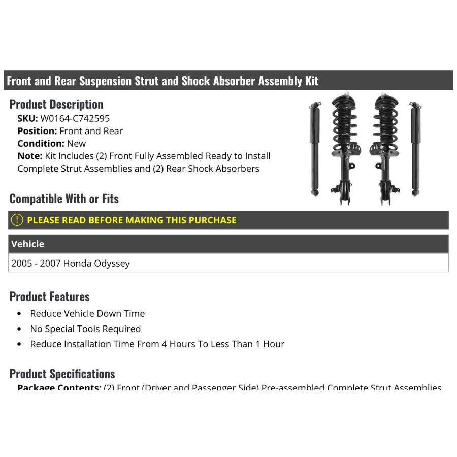 Front and Rear Suspension Strut Coil Spring and Shock Absorber A