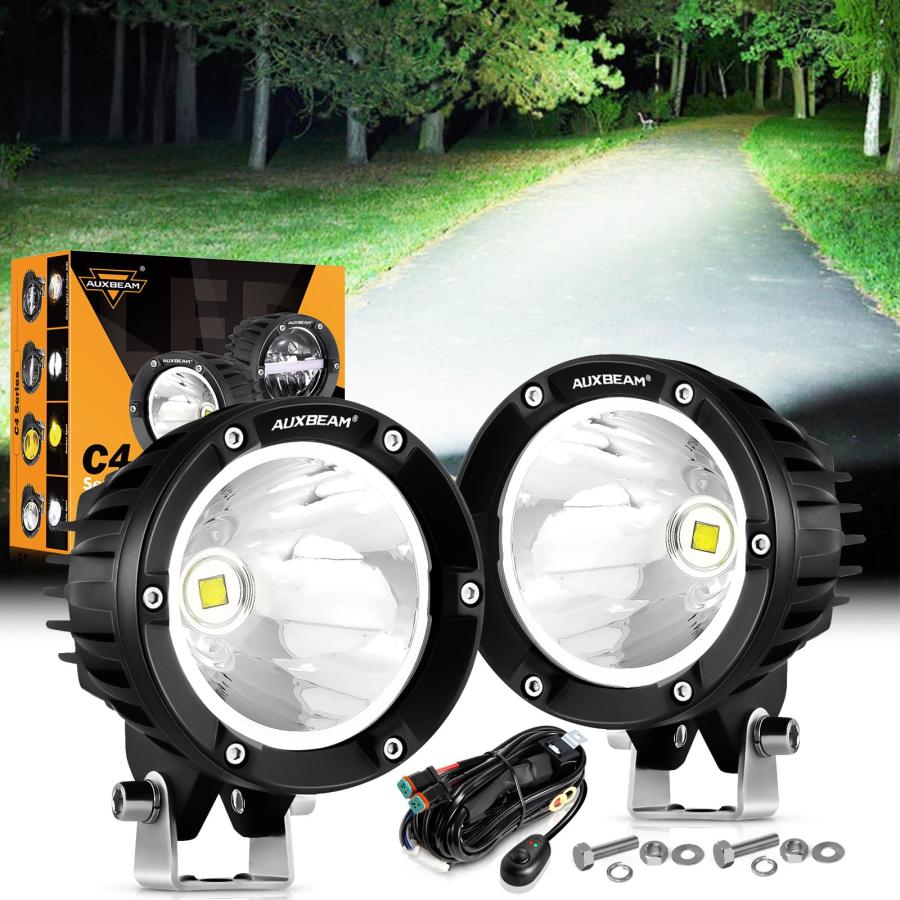 【並行輸入品】Auxbeam 4インチ 72W ラウンド LED オフロードライト、2個 7200LM スポットライトポッド 配線ハーネスキット_2