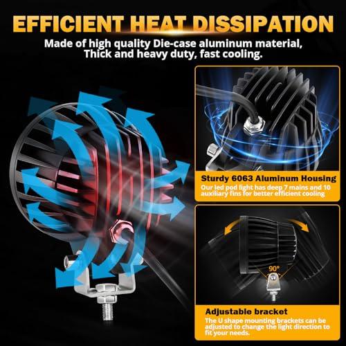 【並行輸入品】Auxbeam 4インチ 72W ラウンド LED オフロードライト、2個 7200LM スポットライトポッド 配線ハーネスキット_9