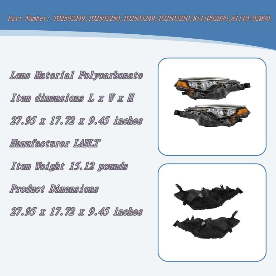 LABLT ヘッドライト 交換用 2017 2018 2019 トヨタ カローラ LE エコ L LE モデル LED プロジェク 並行輸入品_6