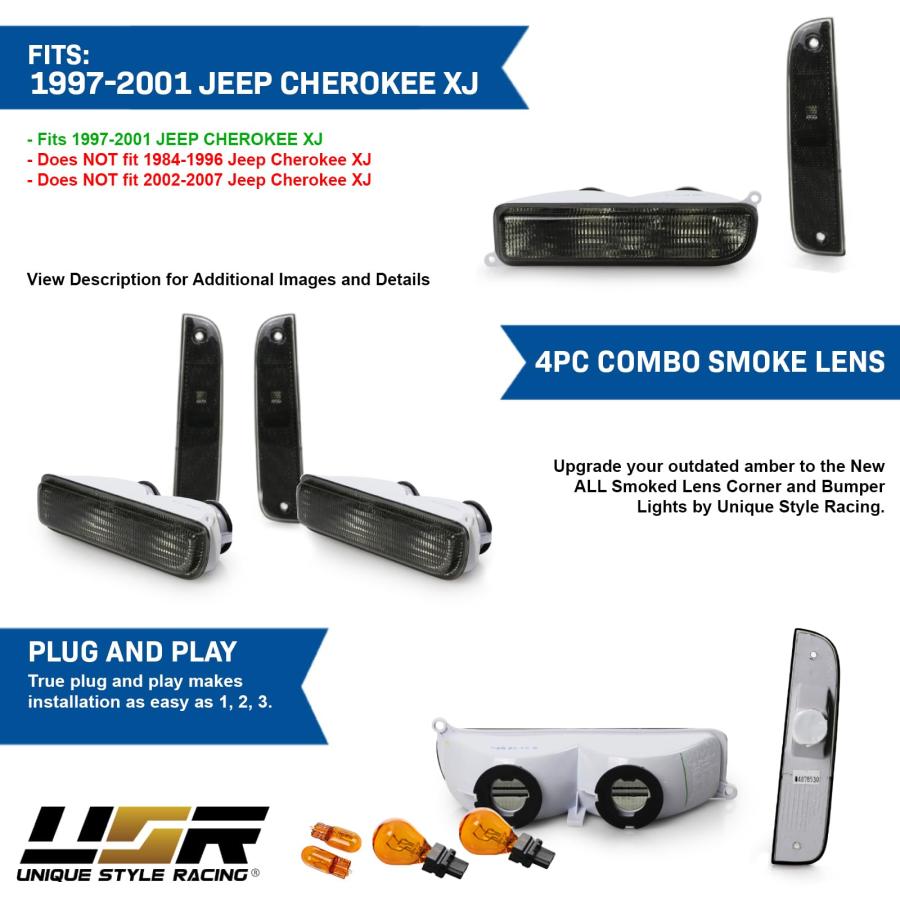 USR 97 01 XJ シグナルライト   コンボ スモークバンパーウィンカー + コーナーサイドマーカーランプセット + 4つ 並行輸入品の画像