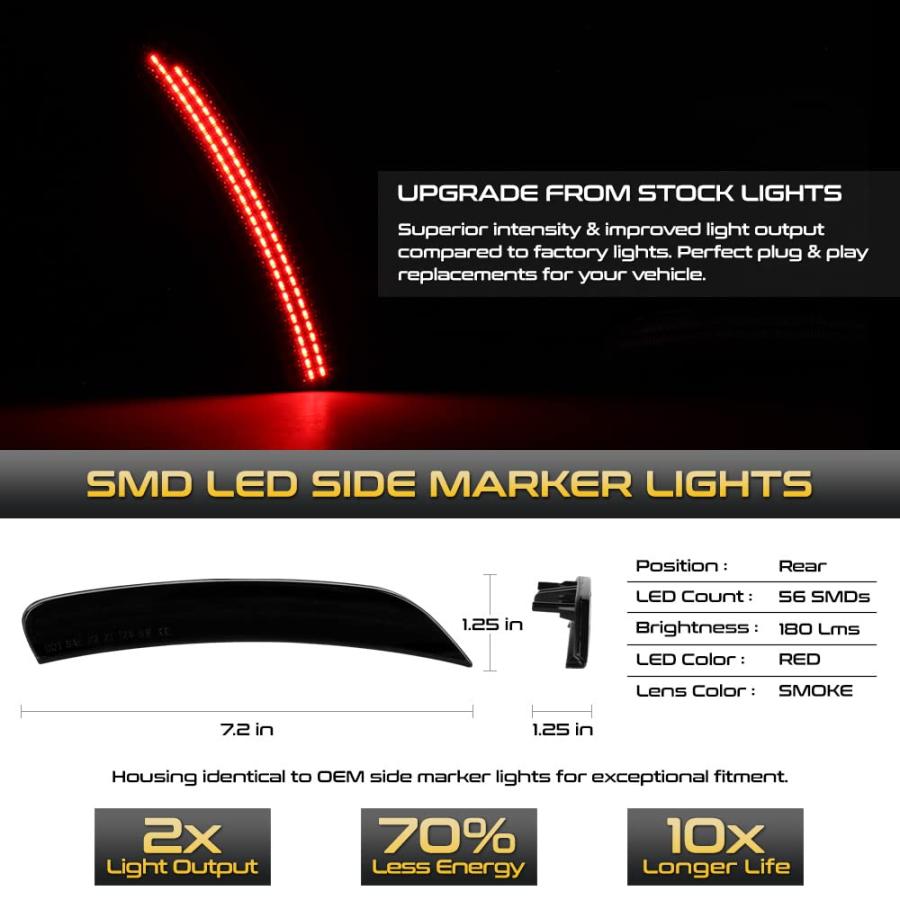 2015 2017 クライスラー200 スモークレンズ レッド LED リアバンパー DRL サイドマーカー ライトフェンダー パ 並行輸入品_3