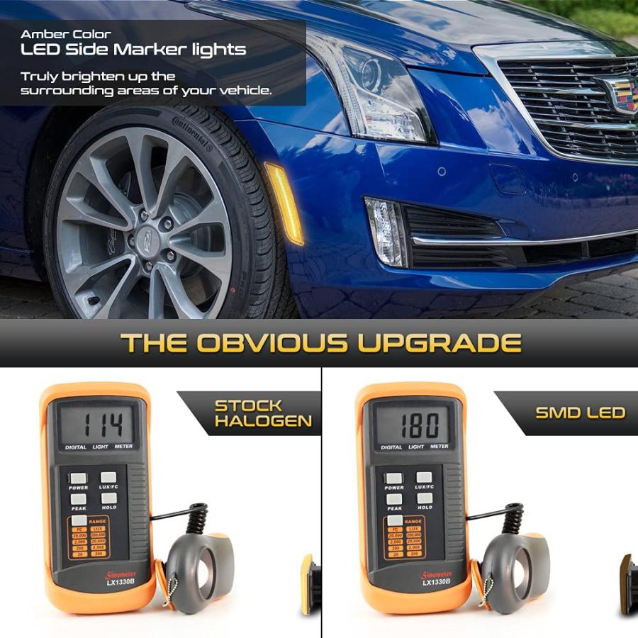 【並行輸入品】VIPMOTOZ フロントアンバーLEDサイドマーカーリフレクターランプ 2013 2014 キャデラック ATS 2017 20の画像