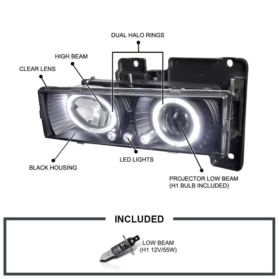 【並行輸入品】 Spec D Tuning Black Retro Style Projector Headlights + 8 LED Fogの画像