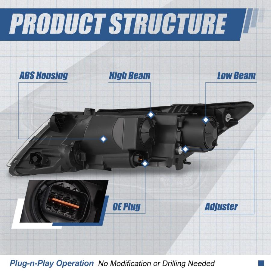 【並行輸入品】 Auto Dynasty Headlights Assembly Compatible with 2011 2012 2013の画像