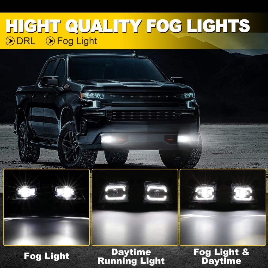 AUXMART フロントバンパーLEDフォグライトドライブランプ DRLデイタイムランニングライト付き シボレーシルバラード150 並行輸入品