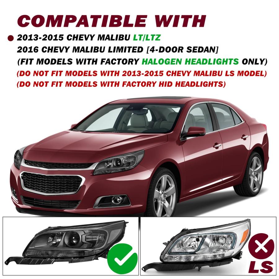 JSBOYAT プロジェクターヘッドライトアセンブリ [ハロゲンモデル] 2013 2015 Chevy Malibu / 201 並行輸入品の画像