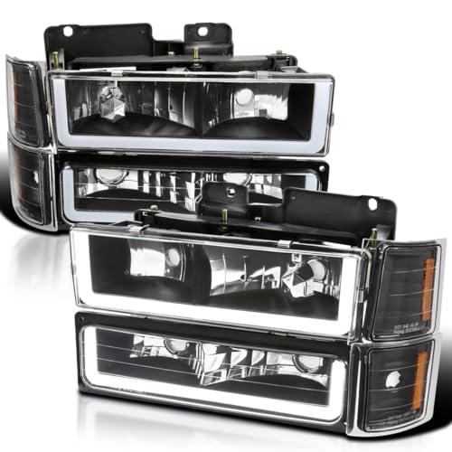 【並行輸入品】Spec D Tuning ブラックハウジング クリアレンズ ヘッドライト バンパーランプ LEDチューブ付き 左右ペアヘッドランの画像