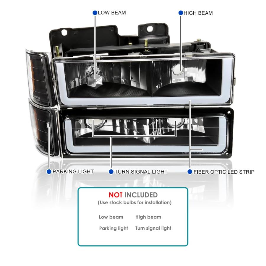 【並行輸入品】Spec D Tuning ブラックハウジング クリアレンズ ヘッドライト バンパーランプ LEDチューブ付き 左右ペアヘッドランの画像
