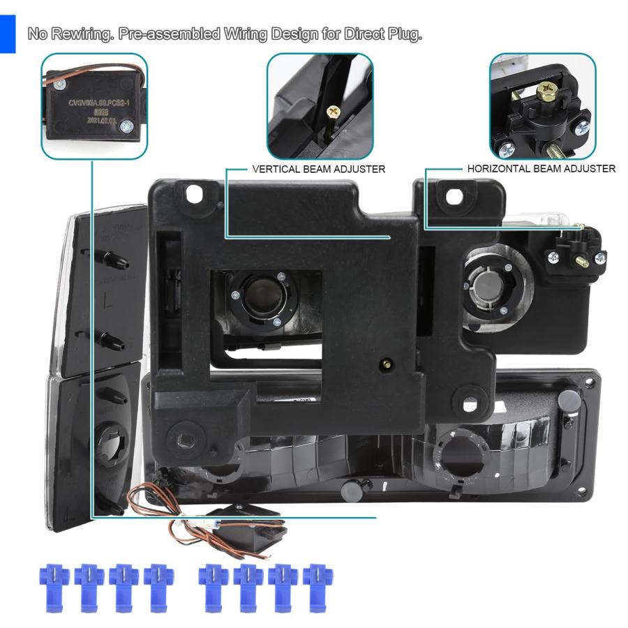 【並行輸入品】Spec D Tuning ブラックハウジング クリアレンズ ヘッドライト バンパーランプ LEDチューブ付き 左右ペアヘッドランの画像