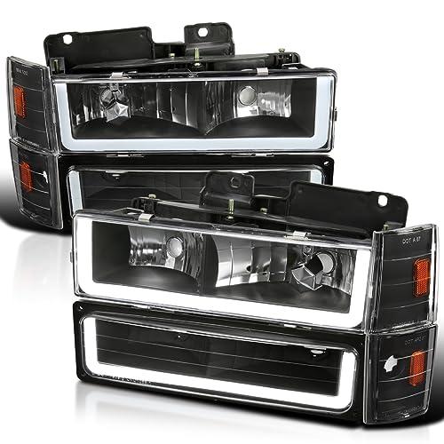 【並行輸入品】Spec D Tuning ブラックハウジングハウジングクリアレンズLEDバーヘッドライト+バンパーライト+コーナーランプ 198の画像