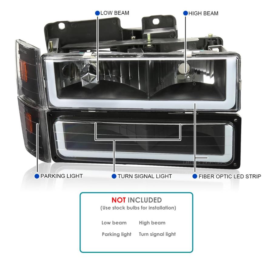 【並行輸入品】Spec D Tuning ブラックハウジングハウジングクリアレンズLEDバーヘッドライト+バンパーライト+コーナーランプ 198の画像