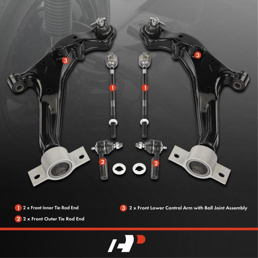 A Premium Set of 6, Front Lower Control Arm, Inner Outer Tie Rod 並行輸入品の画像