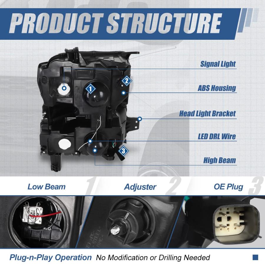 Auto Dynasty LED DRL Projector Headlights Assembly Compatible wi 並行輸入品_9