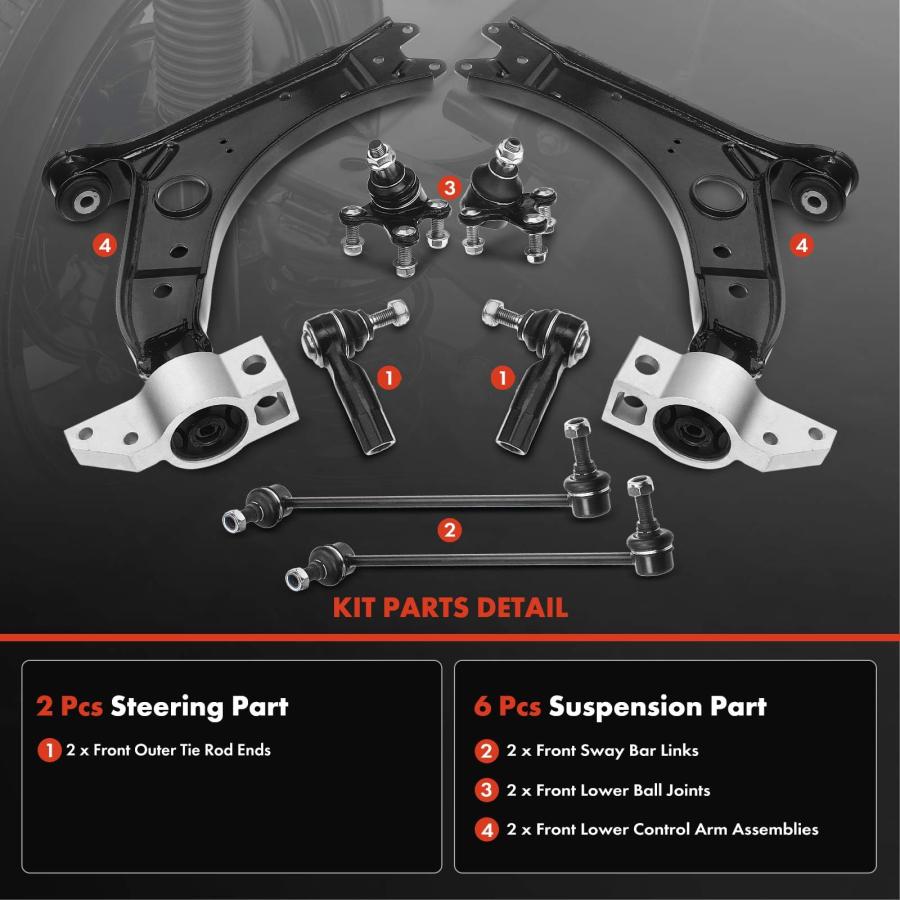 A Premium Set of 8, Lower Control Arm, Lower Ball Joint, Sway Ba 並行輸入品の画像