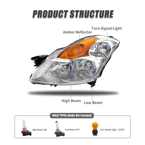 ADCARLIGHTS ヘッドライトアセンブリ 2007 2009 Nissan Altima 4Dr セダン クリアレンズ クロ 並行輸入品_3
