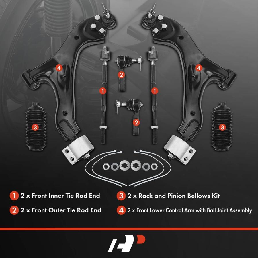 A Premium Set of 8, Front Lower Control Arm, Inner & Outer Tie R 並行輸入品の画像