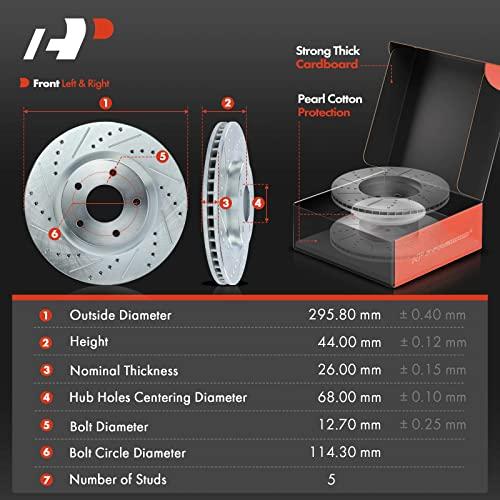 A Premium 11.65インチ (295.8mm) フロントドリルおよびスロット付きディスクブレーキローター + セラミック 並行輸入品_4