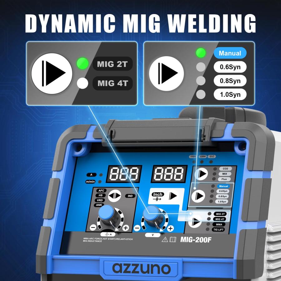 【並行輸入品】AZZUNO 200A MIG溶接機 110V/220V デュアルボルテージマルチプロセス溶接機 ガスレスMIG溶接機 4イン1フの画像
