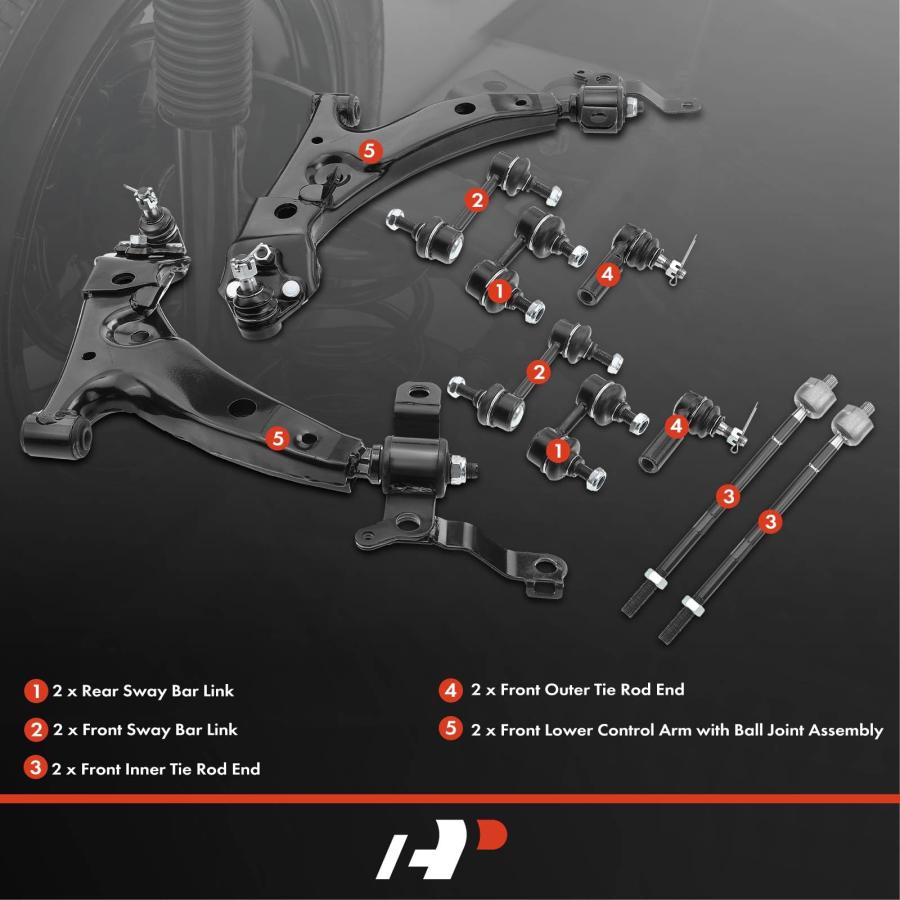 A Premium Set of 10, Front Lower Control Arm, Inner Outer Tie Ro 並行輸入品の画像