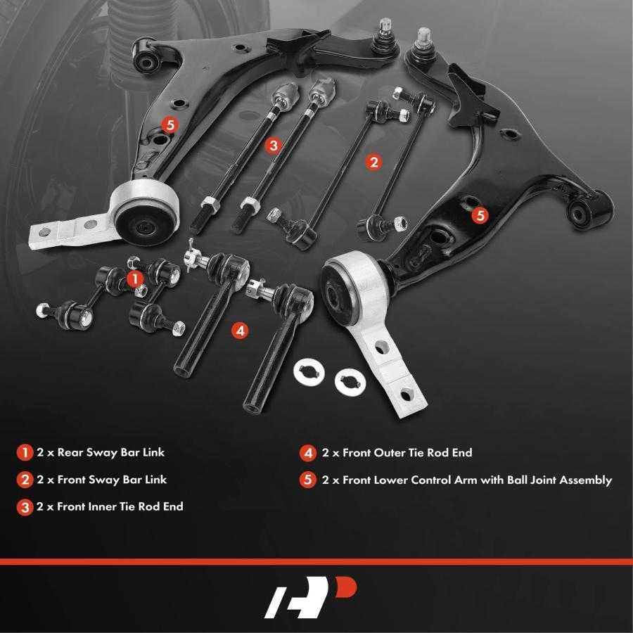 A Premium Set of 10, Lower Control Arm, Inner Outer Tie Rod End, 並行輸入品の画像