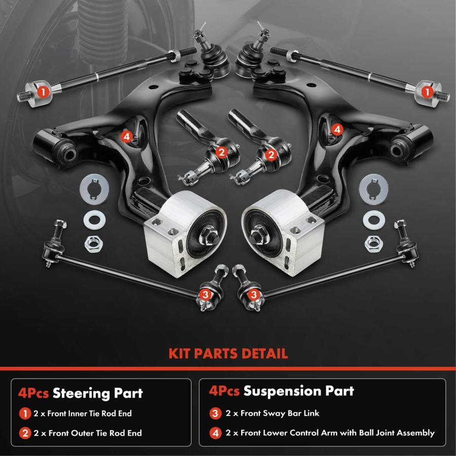A Premium Set of 8, Lower Control Arm, Sway Bar Link, Inner Oute 並行輸入品の画像