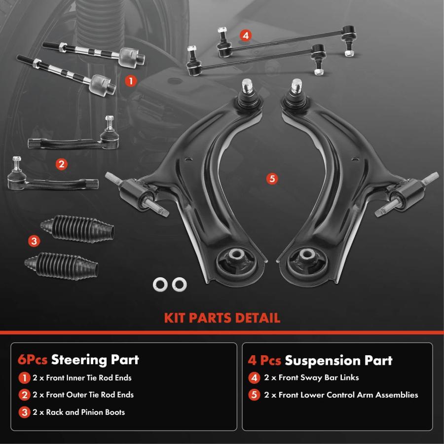 A Premium Set of 10, Lower Control Arm, Inner Outer Tie Rod End, 並行輸入品の画像
