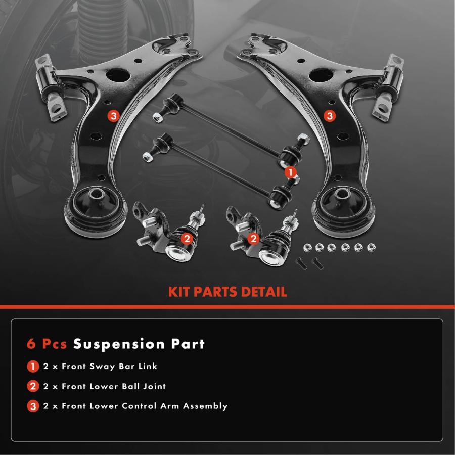 A Premium Set of 6, Front Lower Control Arm, Sway Bar Link, Lowe 並行輸入品の画像