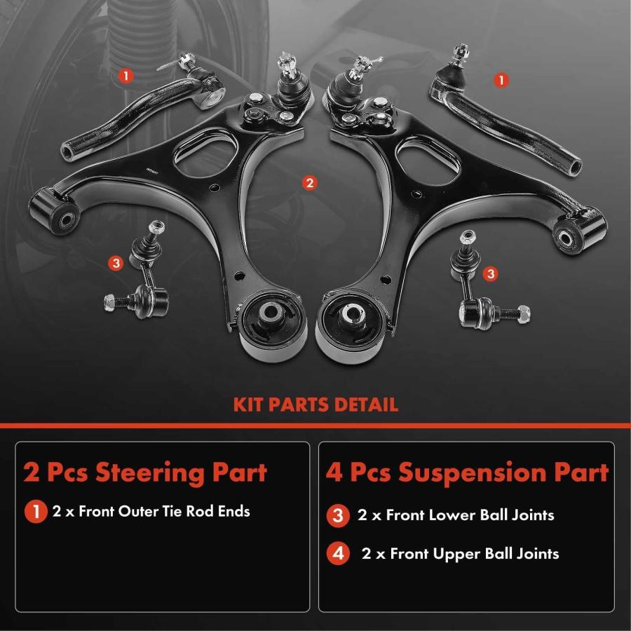 A Premium Set of 6, Front Lower Control Arm, Sway Bar Link, Oute 並行輸入品の画像