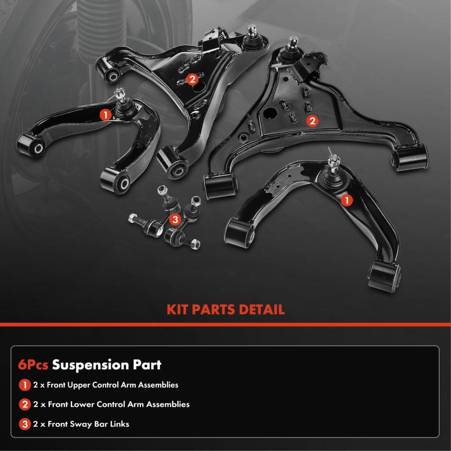 A Premium Set of 6, Front Upper & Lower Control Arm, Sway Bar Li 並行輸入品の画像