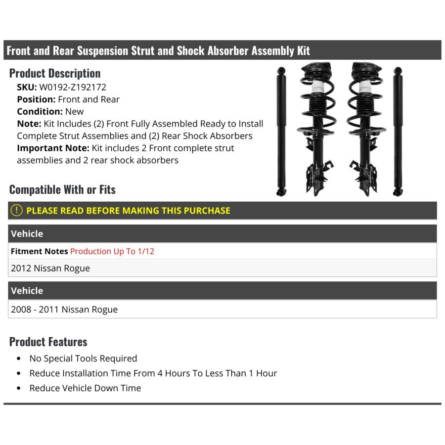 Marketplace Auto Parts Front and Rear Suspension Strut Coil Spri 並行輸入品の画像