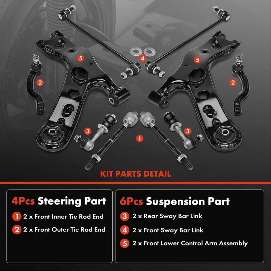 A Premium Set of 10, Front Lower Control Arm, Inner Outer Tie Ro 並行輸入品の画像