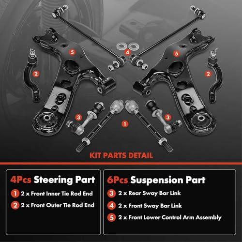 A Premium Set of 10, Front Lower Control Arm, Inner Outer Tie Ro 並行輸入品の画像