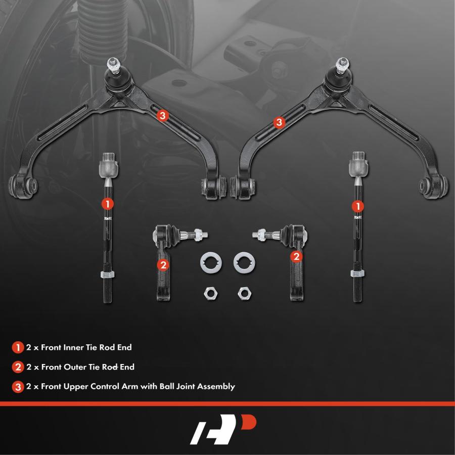 A Premium Set of 6, Front Upper Control Arm, Inner Outer Tie Rod 並行輸入品の画像