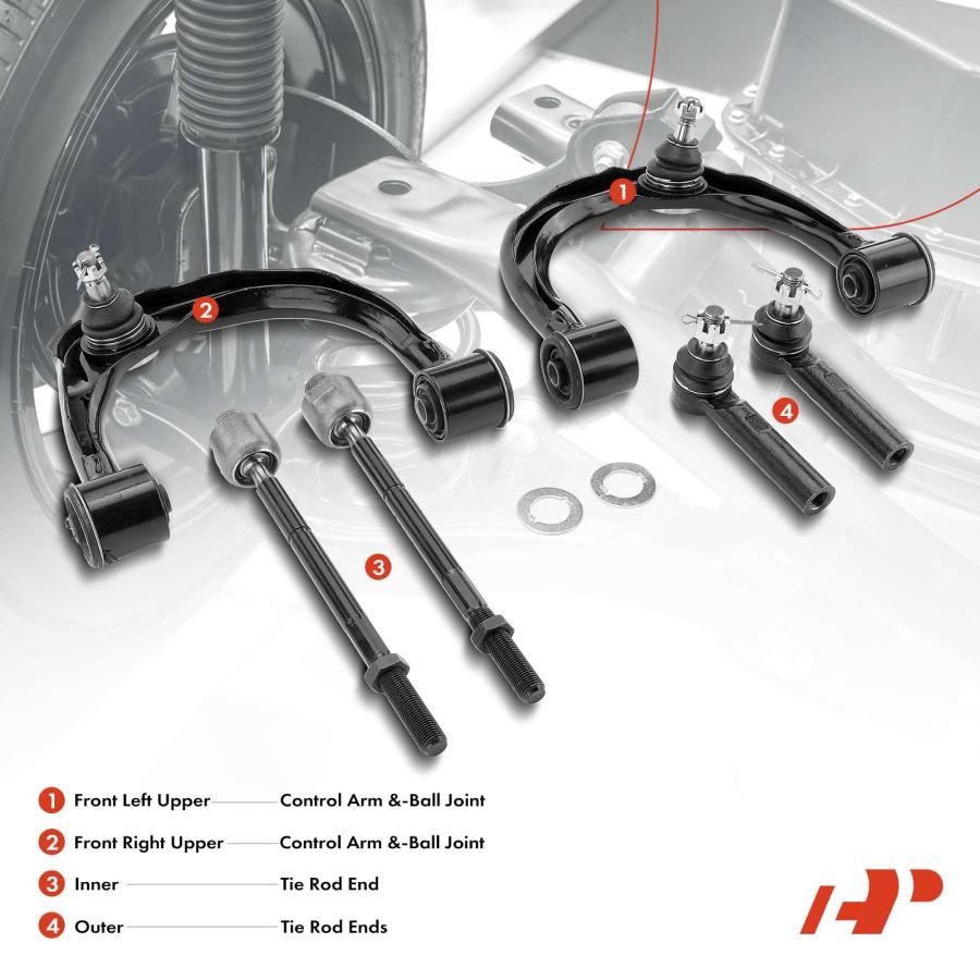 A Premium Set of 6, Front Upper Control Arm, Inner Outer Tie Rod 並行輸入品の画像
