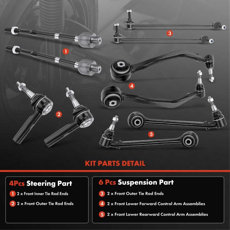 A Premium 10Pcs Front Suspension Kit, Lower Control Arm Sway Bar 並行輸入品の画像