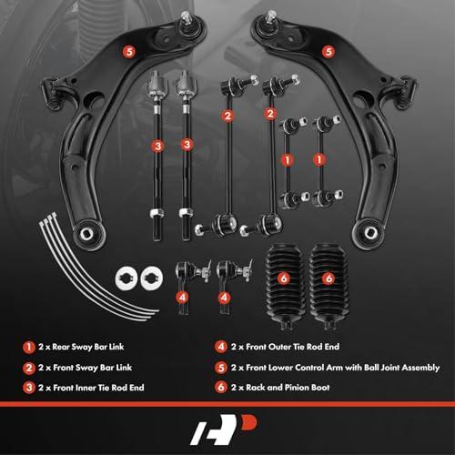 A Premium Set of 12， Front Lower Control Arm， Inner Outer Tie Ro 並行輸入品_4