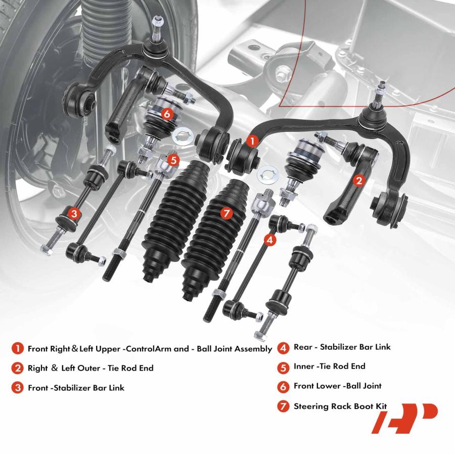 A Premium 14Pcs Suspension Kit, Front Upper Control Arm Lower Ba 並行輸入品の画像