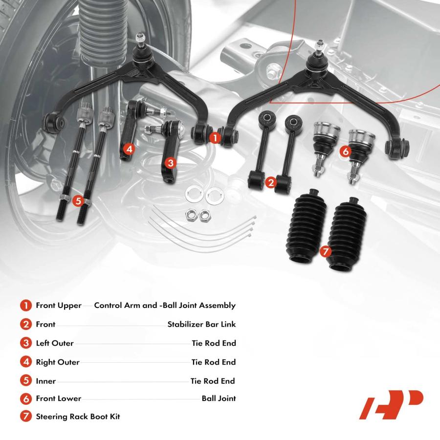 A Premium Set of 12, Upper Control Arm, Inner Outer Tie Rod End, 並行輸入品の画像