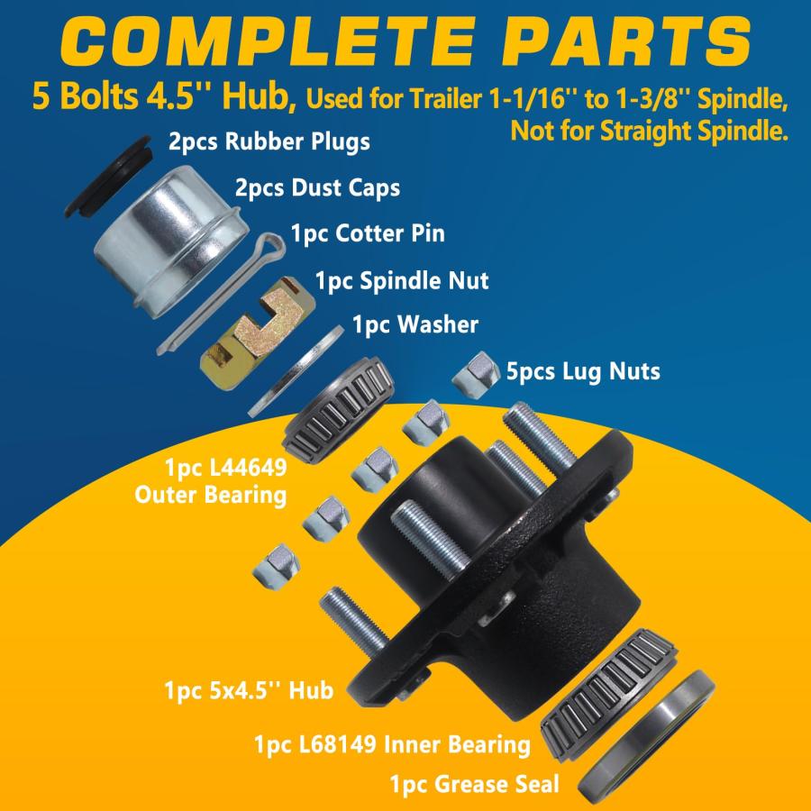 GREPSPUD 1セット トレーラーハブキット 5 オン 4.5 3500ポンド 1 1/16インチから1 3/8インチテーパー 並行輸入品_5